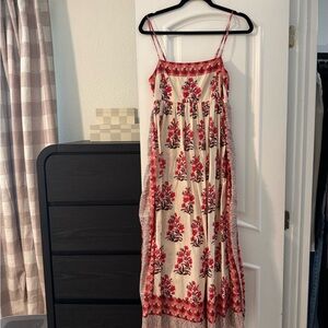 J. Crew Red and Cream Floral Midi Dress